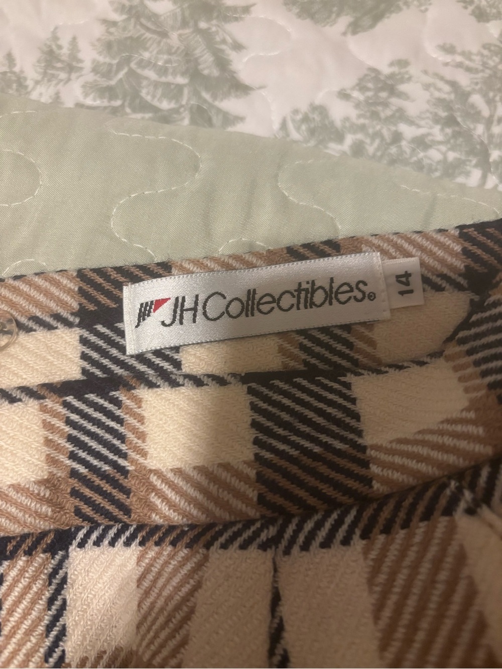 JH Collectibles sz 14 Vintage 80’s Ivory Camel Black plaid wool skirt academia - Picture 3 of 12
